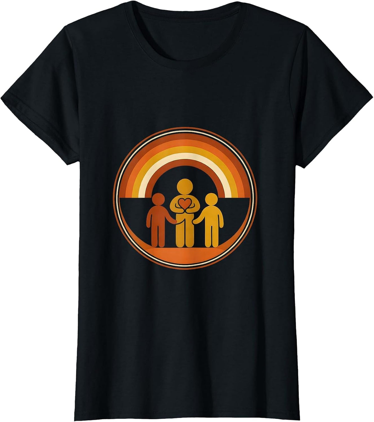 Women's Round Badge Sunset Rainbow Counselor Staff Appreciation T-Shirt - Black