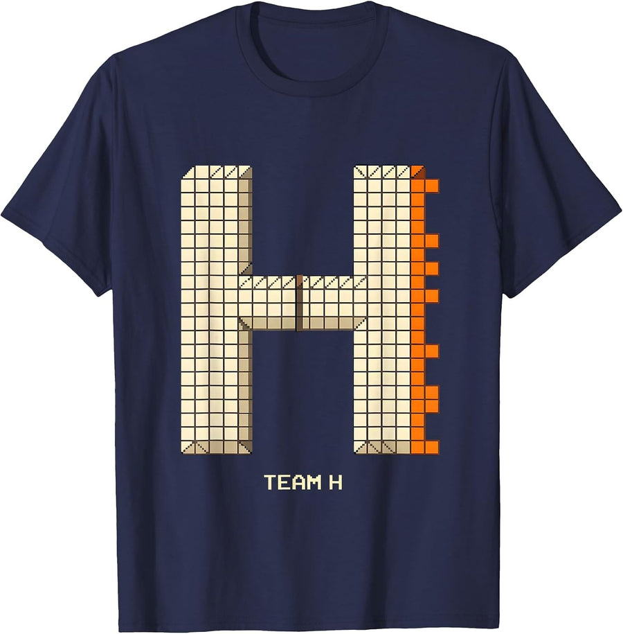 Team H Pixel Art Funny Group Halloween Matching Costume T-Shirt - Navy Blue