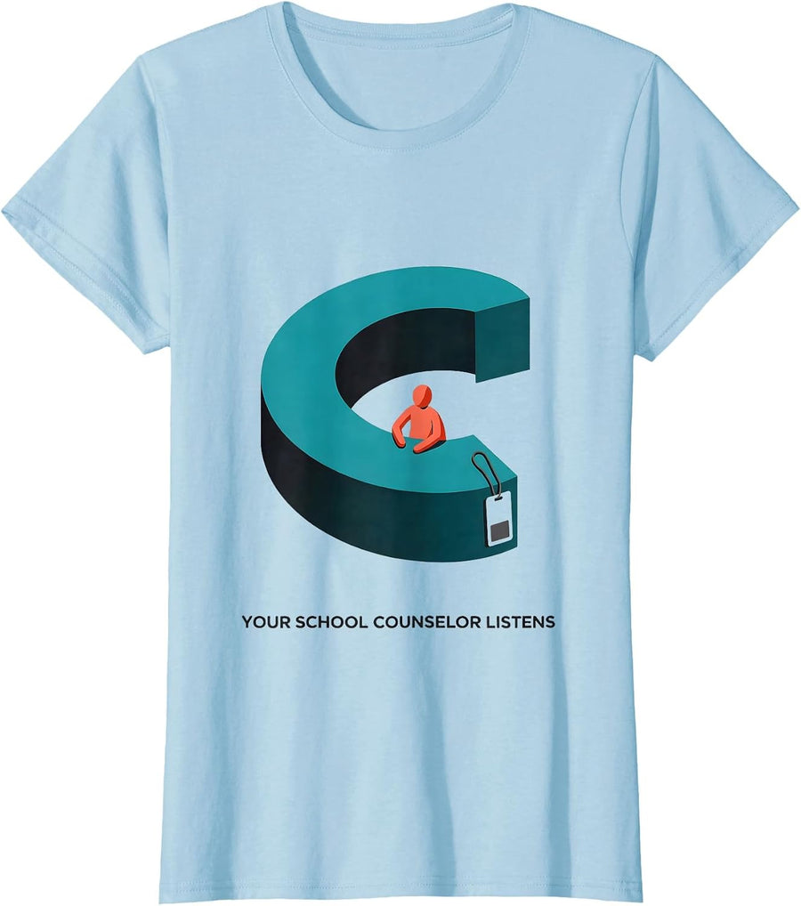 Women's Your School Counselor Listens Groovy Retro Midcentury Modern T-Shirt - Baby Blue