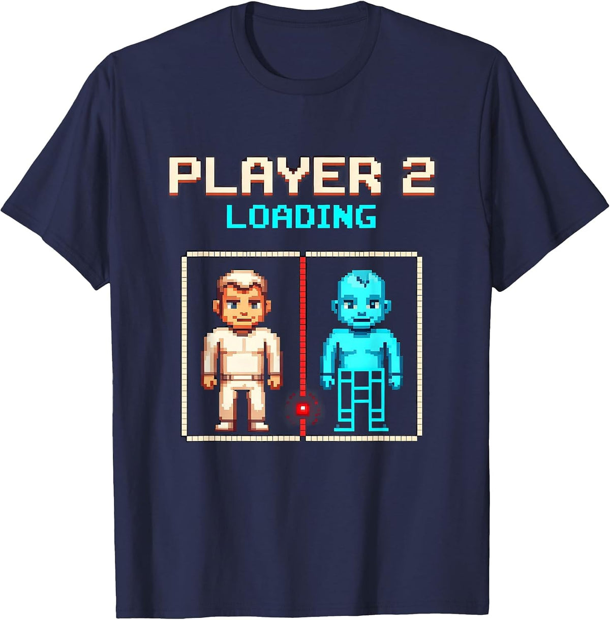 Men's Player 2 Loading Pixel Art Gamer Dad Pregnancy Announcement T-Shirt - Navy Blue