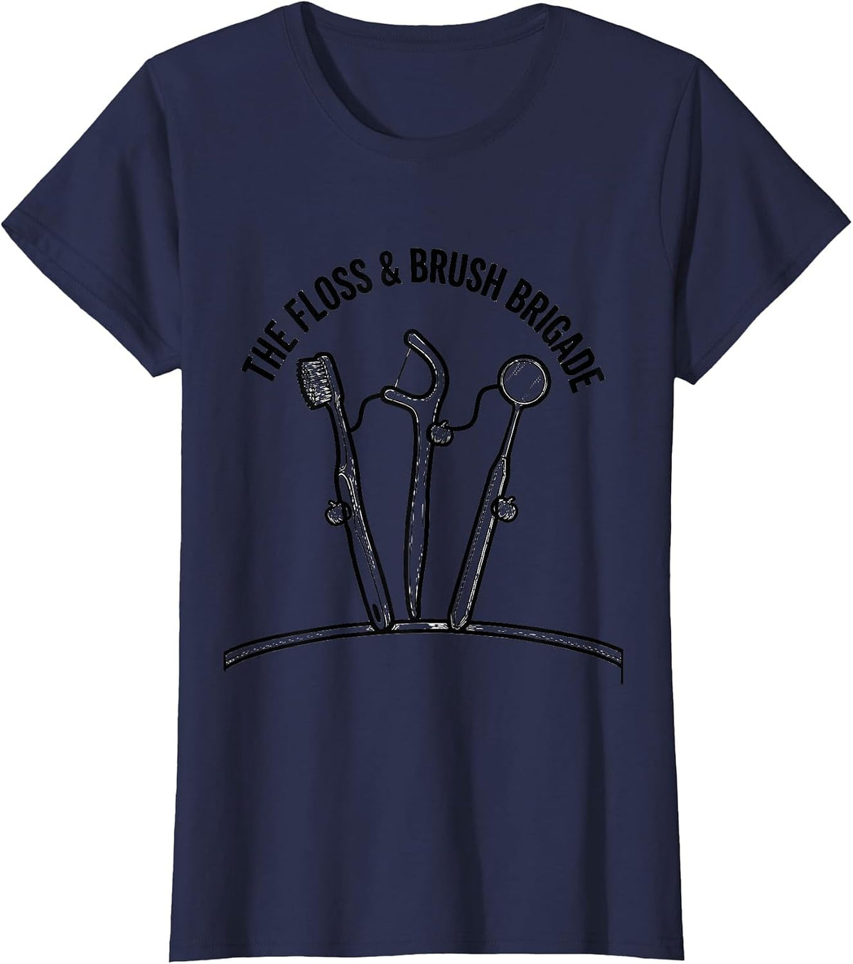 Women's The Floss & Brush Brigade Halloween Dentist Costume Dental T-Shirt - Navy Blue