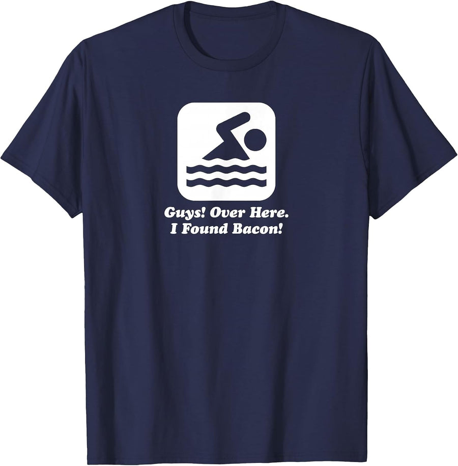Funny Swimmer Over Here I Found Bacon T-Shirt - Navy Blue