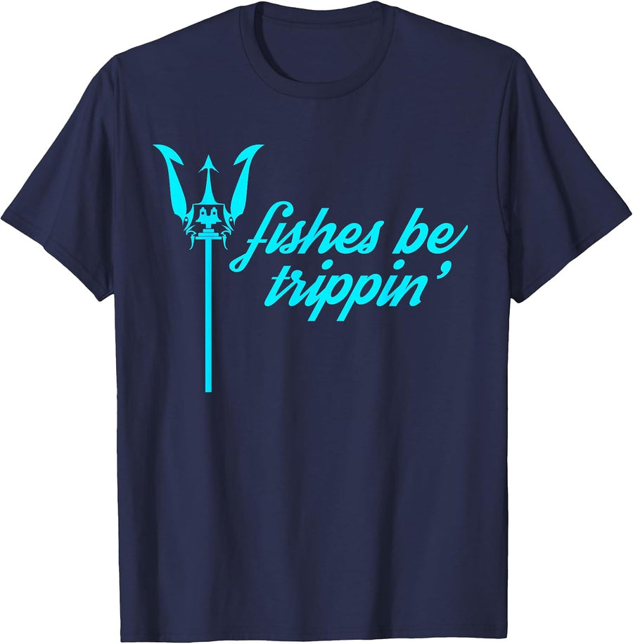 Fishes Be Trippin' Greek God Poseidon Sea Trident T-Shirt - Navy Blue