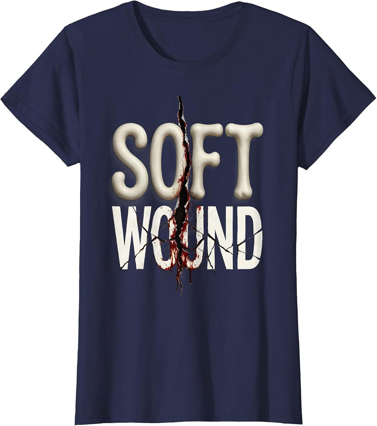 Women's Soft Wound Y2K Grunge Alt Goth Streetwear Vintage Graphic T-Shirt - Navy Blue