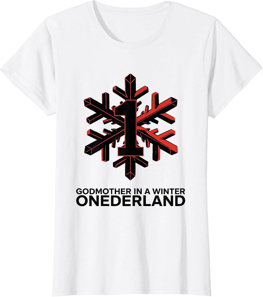 Women's Godmother in a Winter Onederland Family Matching Birthday T-Shirt - White