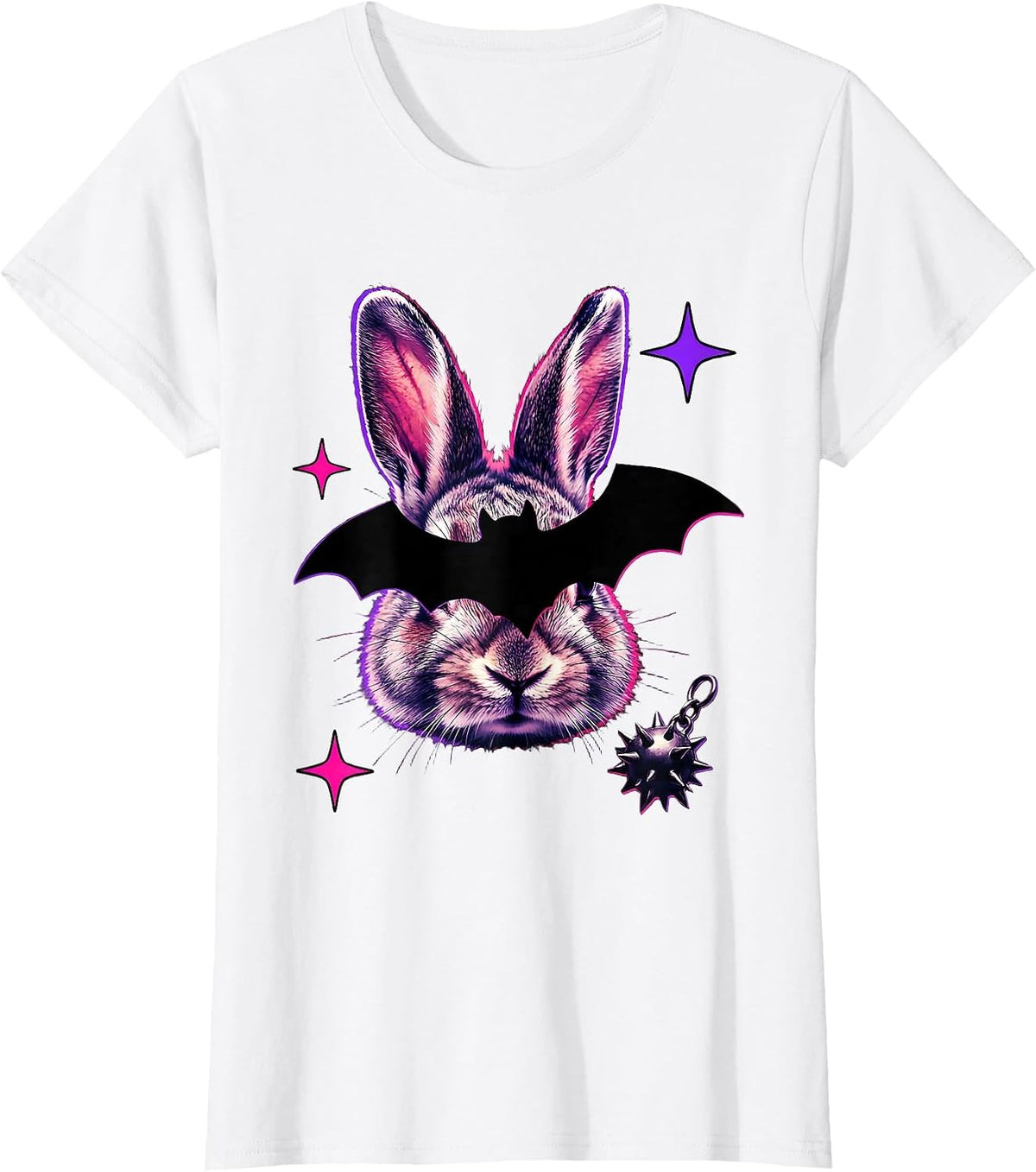 Women's Oversized Plush Bunny Y2K Grunge Goth Alt T-Shirt - White