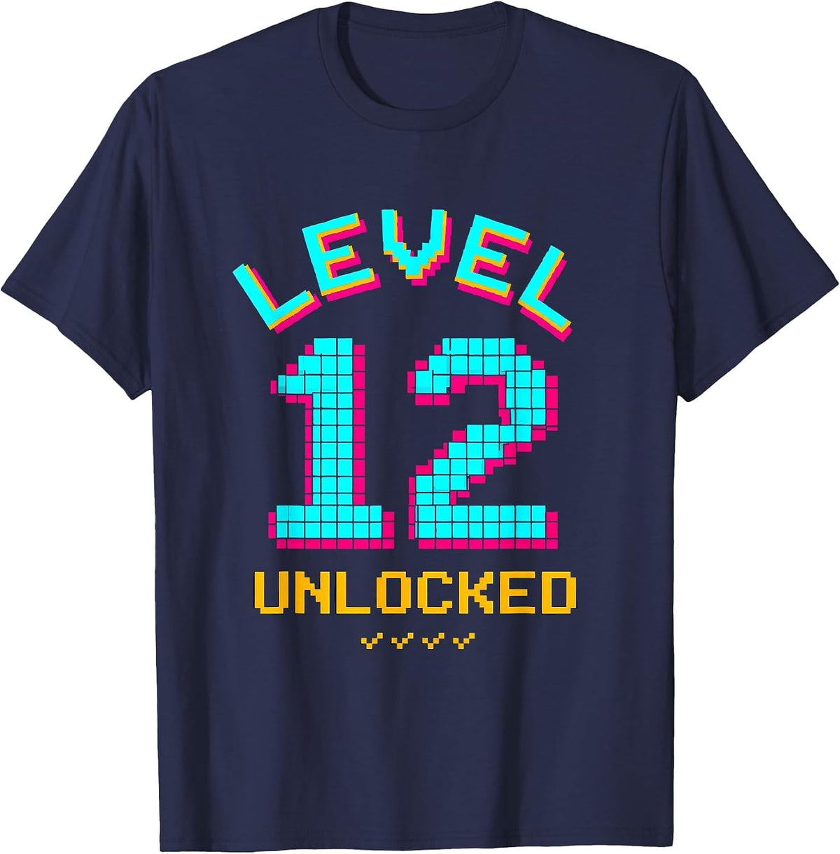 Men's Level 12 Unlocked Pixel Art Funny Teenage Birthday Vintage T-Shirt - Navy Blue
