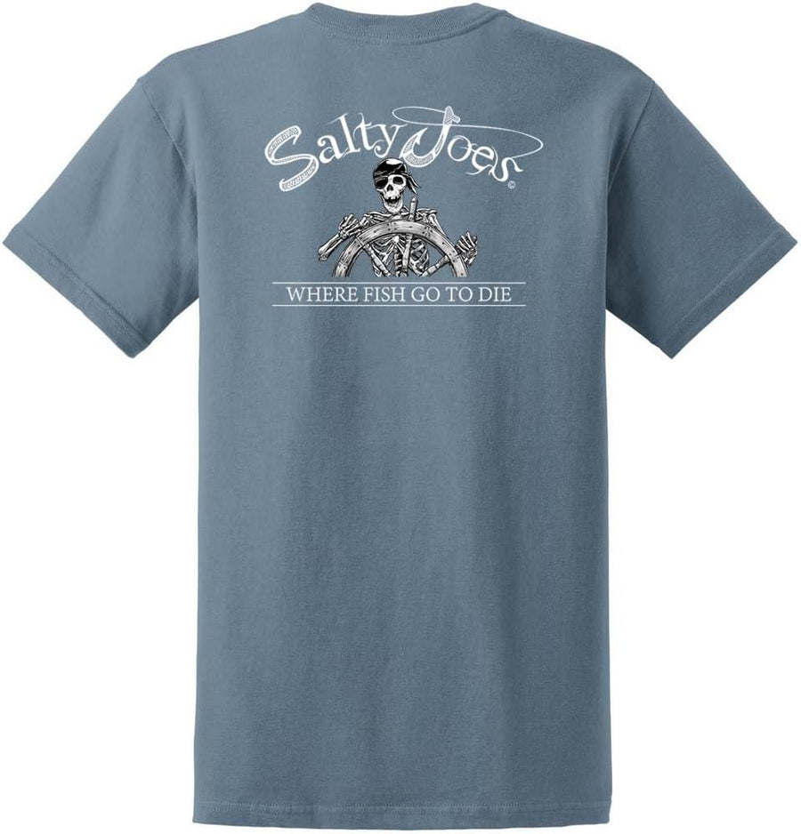 SALTY JOES Men's Back from the Depths Logo Cotton T-Shirts - Stone Blue \/ Back from the Depths