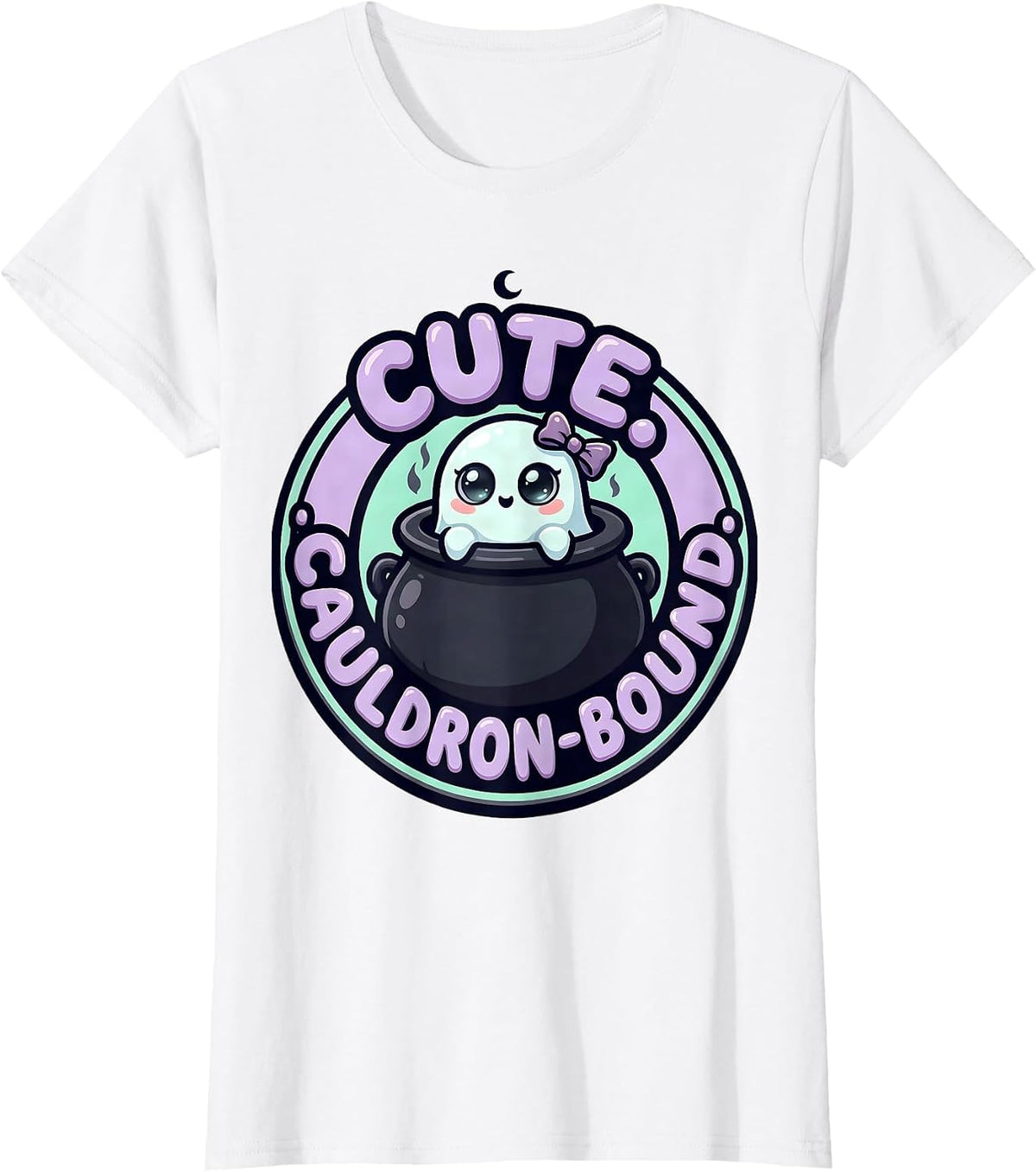 Cute Cauldron-Bound Cartoon Kawaii Pastel Goth Creepy-Cute T-Shirt - White