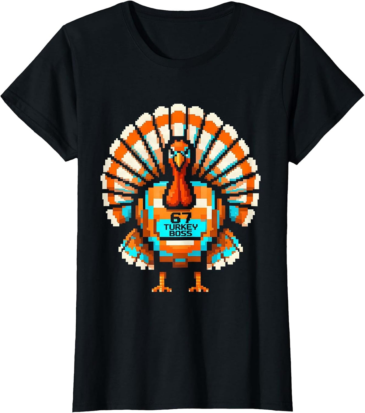 67 Turkey Boss Pixel Art Gen Z Alpha Meme Slang Thanksgiving T-Shirt - Black