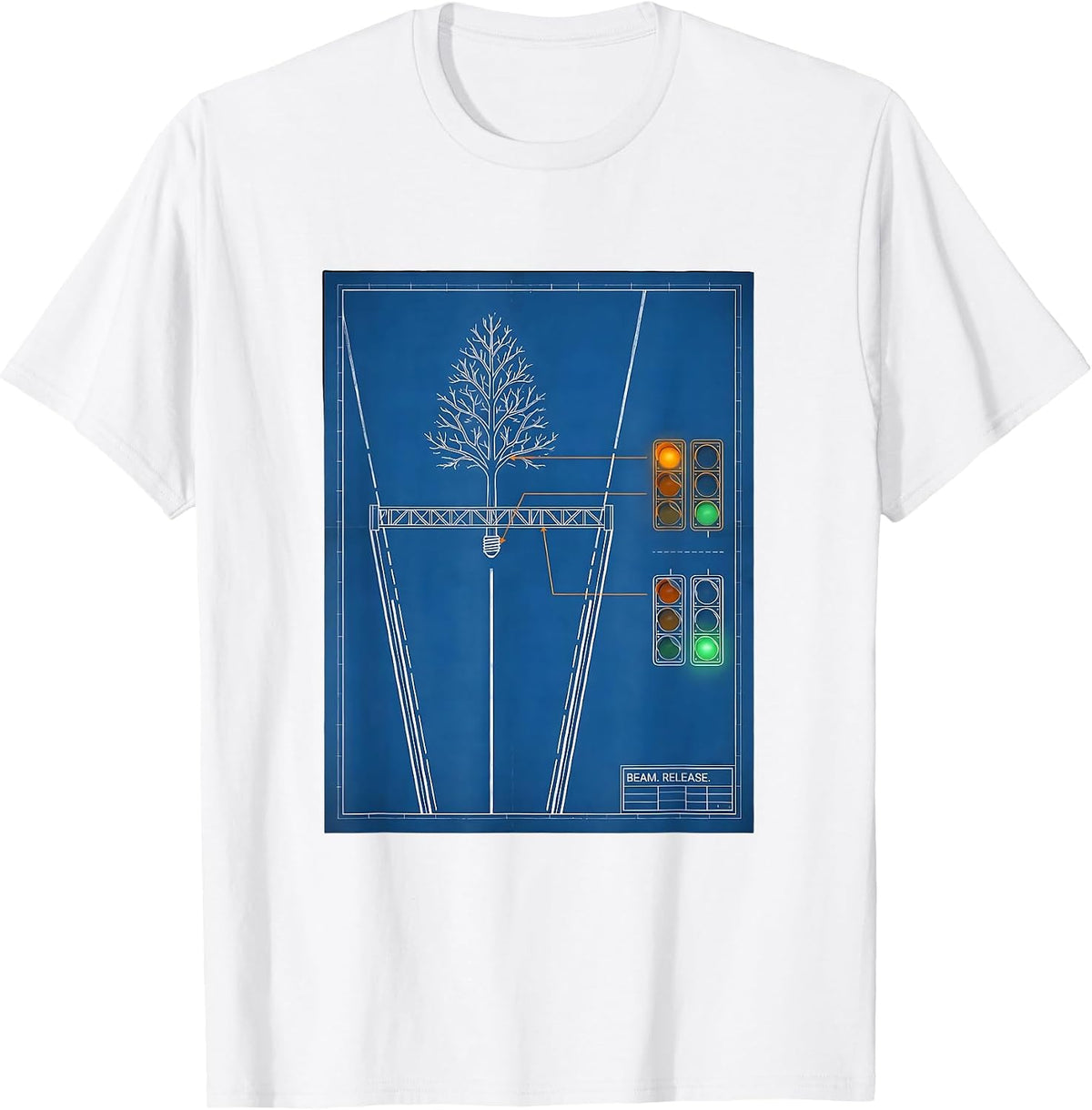 Men's Beam Release Technical Blueprint American Drag Racing RC Car T-Shirt - White