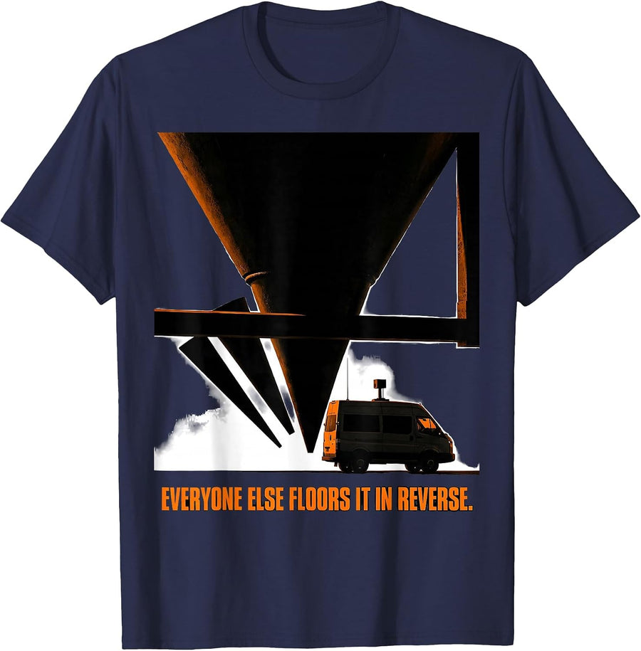 Everyone Else Floors It In Reverse Brutalist Storm Chaser T-Shirt - Navy Blue