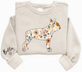 Personalized Floral Dogs Sweatshirt for Women, Custom Pet Name on Sleeve, Dog Lover Crewneck, Dog Mom Gifts - Boston Terrier
