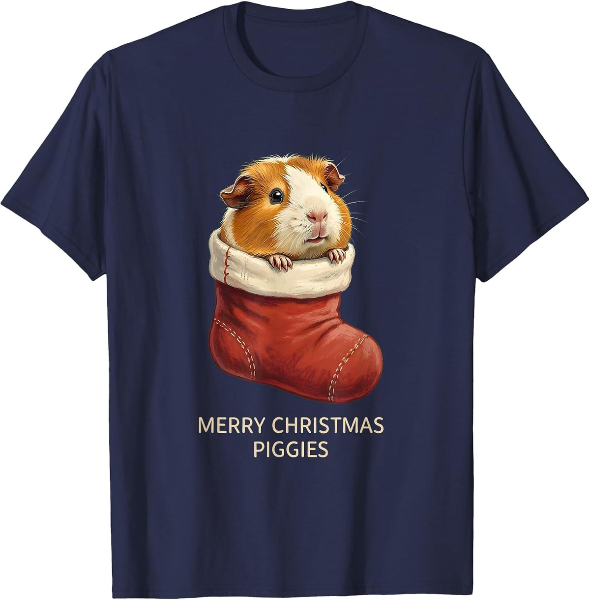 Men's Merry Christmas, Piggies Storybook Guinea Pig Pet Lover T-Shirt - Navy Blue