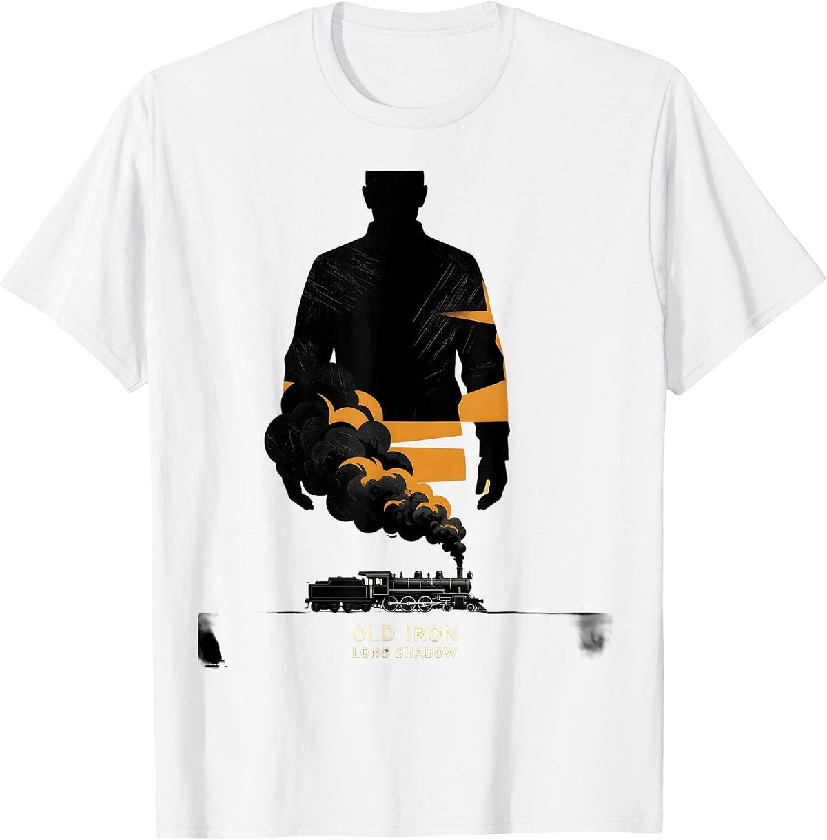 Men's Old Iron Long Shadow Vintage Steam Locomotive Train T-Shirt - White
