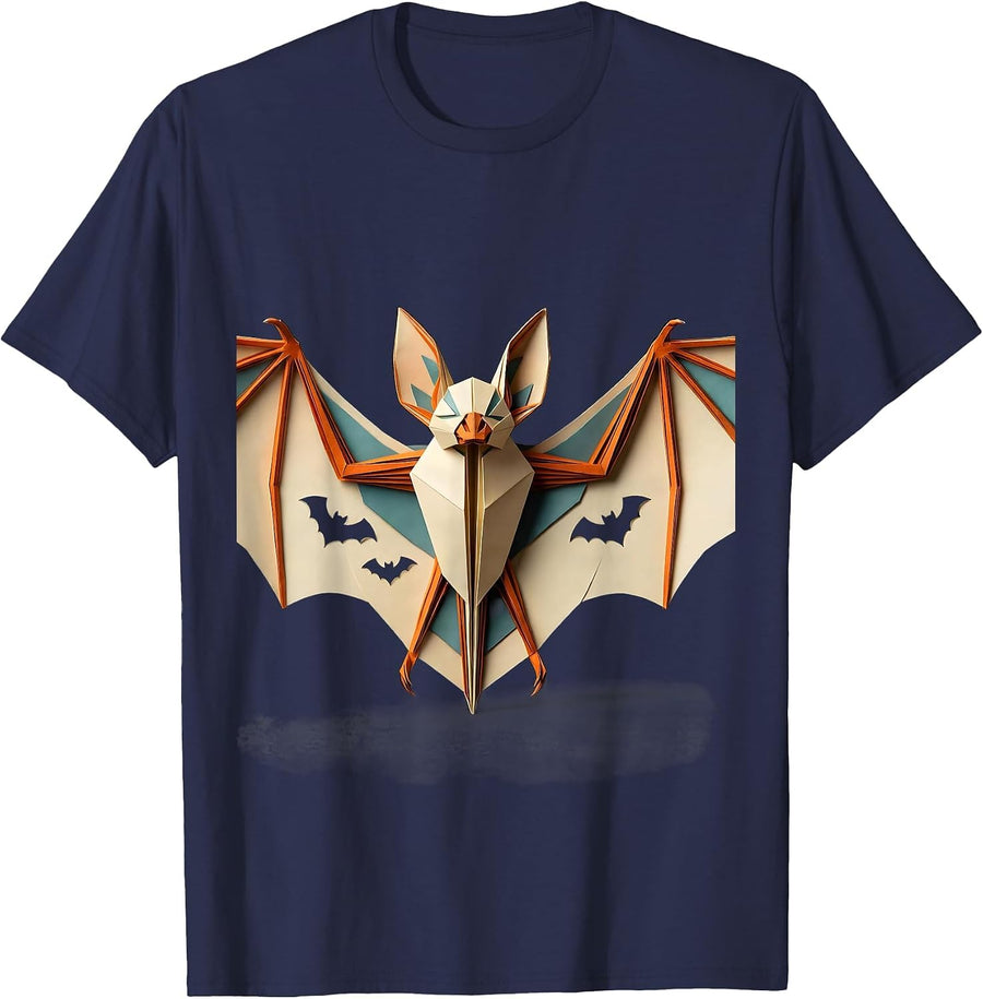 Bat Lover Wildlife Conservation Paper Cutout Halloween T-Shirt - Navy Blue