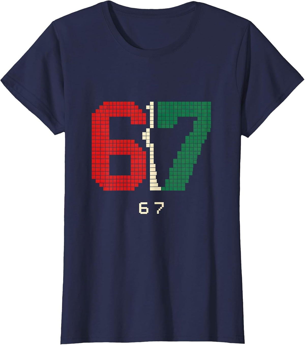 Women's 6 7 Pixel Art Funny 67 Meme Christmas Gen Alpha Slang T-Shirt - Navy Blue