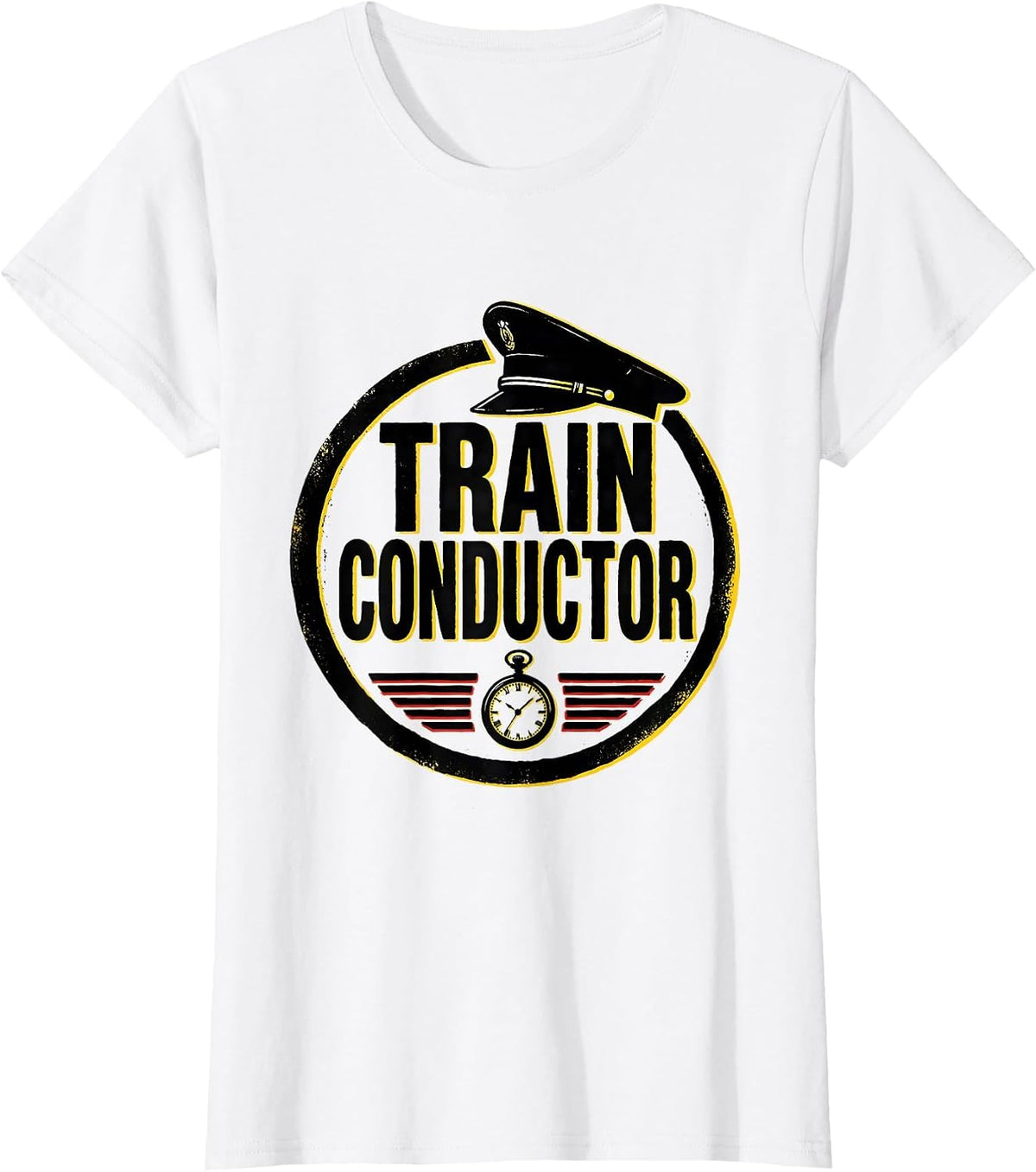 Train Conductor Stencil Graphic Halloween Costume Humor T-Shirt - White