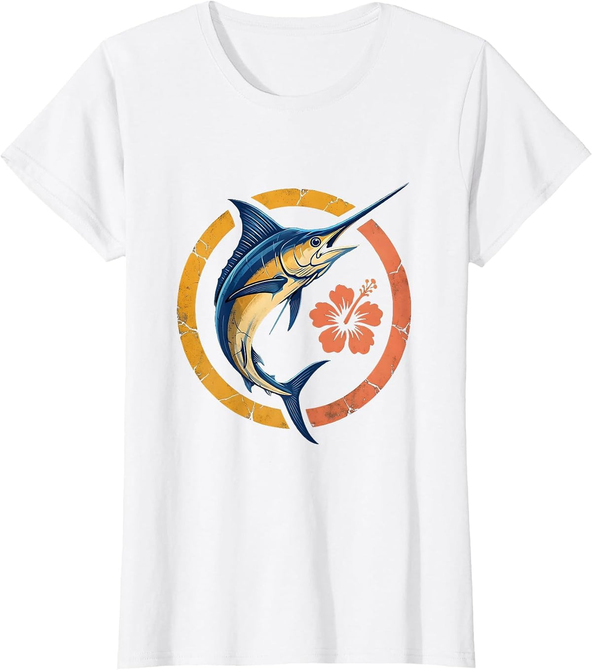 Jamaica Blue Marlin Leaping Ocean Waves Graphic T-Shirt - White