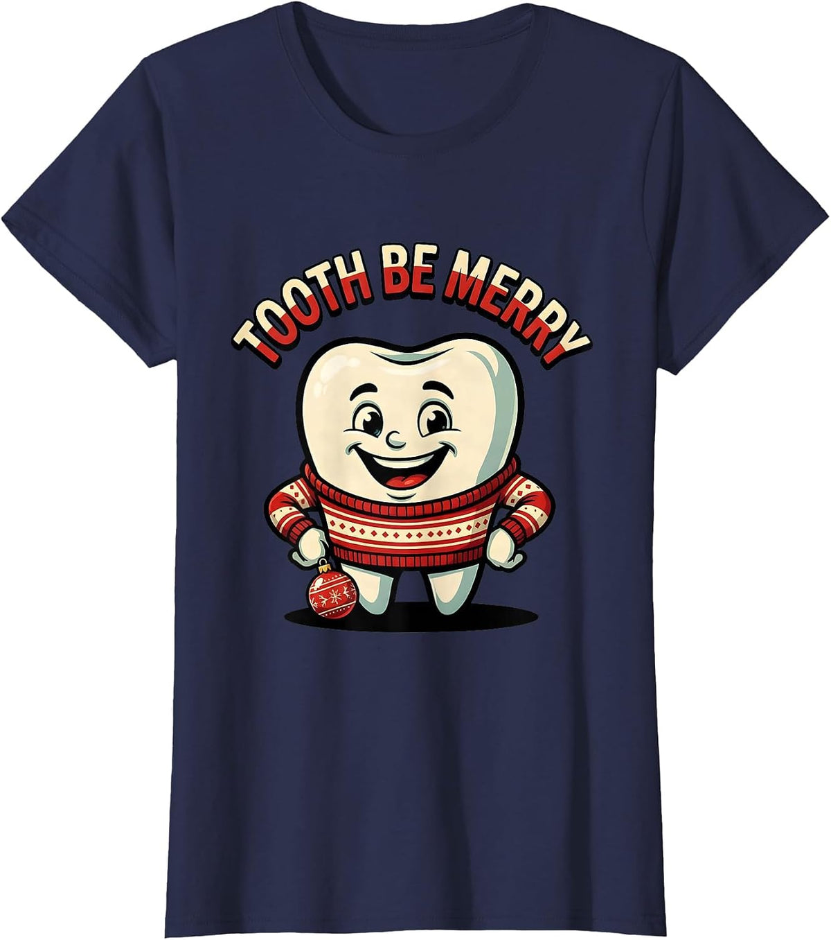 Women's Tooth Be Merry Cartoon Dental Team Christmas Halloween T-Shirt - Navy Blue