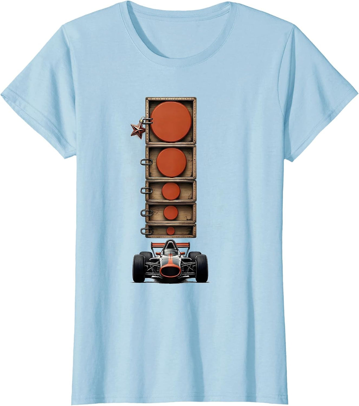 Women's Wood Type Block Chase RC Car Sprint Racer Gearhead Humor T-Shirt - Baby Blue