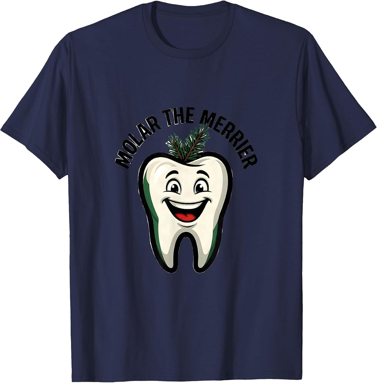 Men's Molar the Merrier Funny Dental Christmas Dentist Dental T-Shirt - Navy Blue