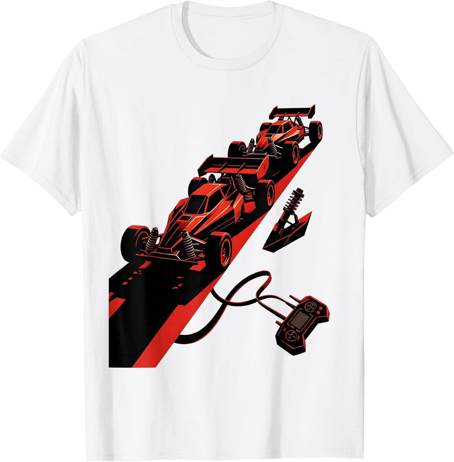 Men's RC Rally Car Geometric Humor Drag Racing Enthusiast T-Shirt - White