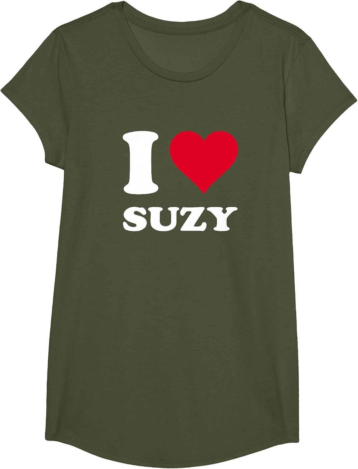 Red Heart I Love Suzy T-Shirt - Girls Olive Green