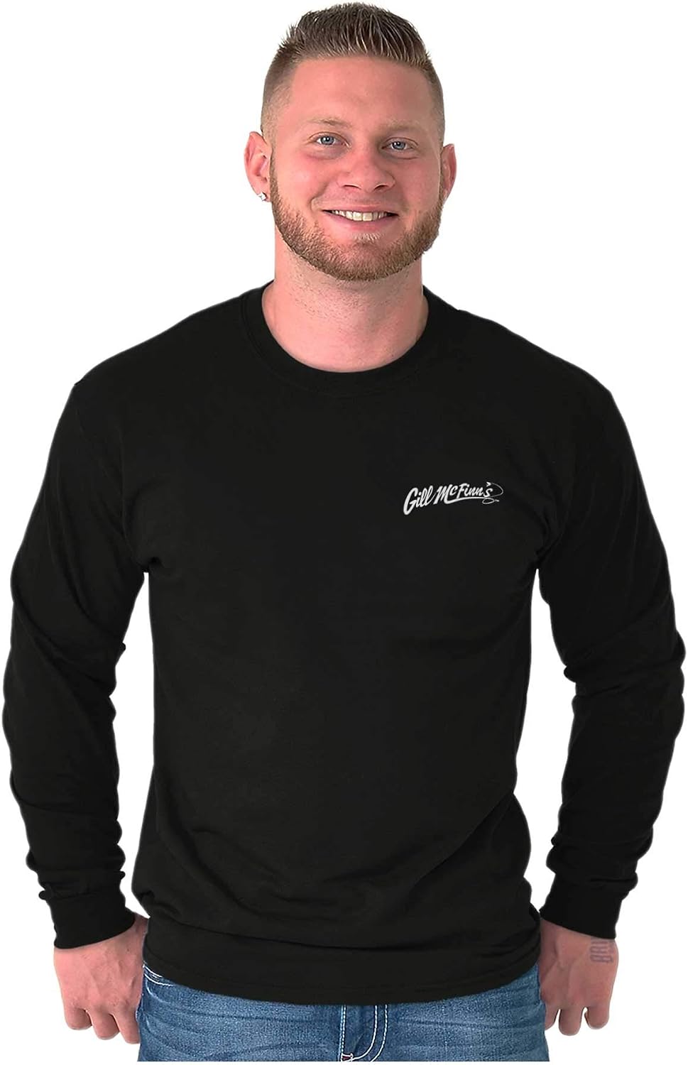 Brisco Brands Gill McFinn Fisherman Sunfish Fishing Long Sleeve Tshirt Men Women - size chart