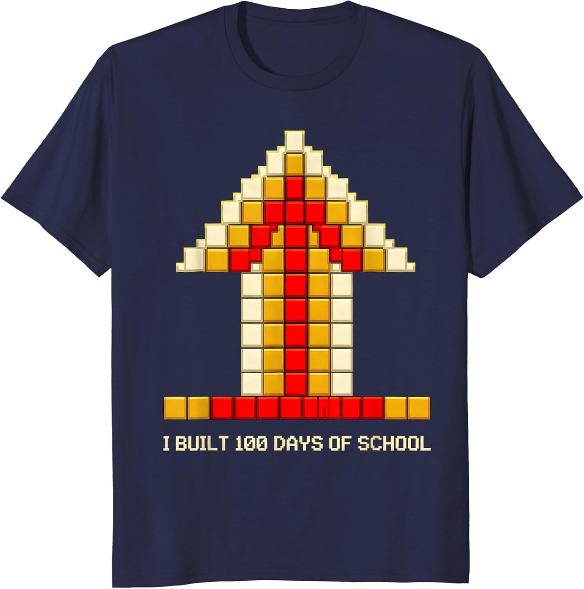 Men's I Built 100 Days of School Pixel Art Kids School Celebration T-Shirt - Navy Blue