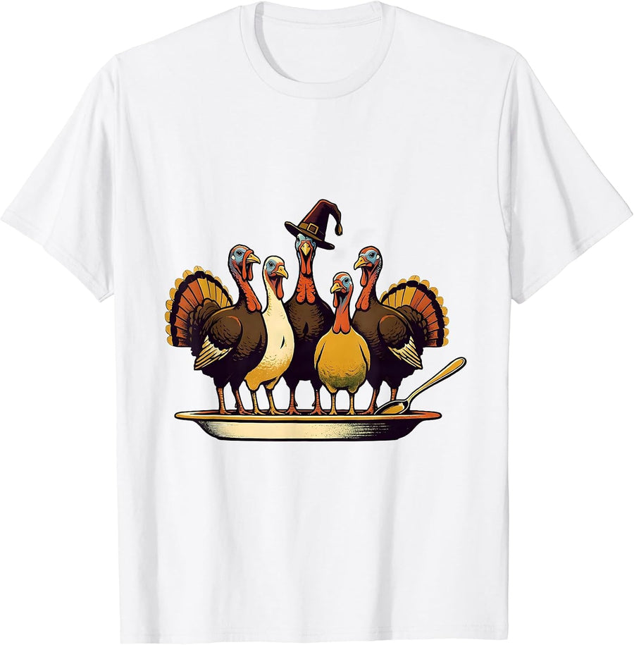 Men's Turkey Row Screenprint Funny Family Thanksgiving T-Shirt - White