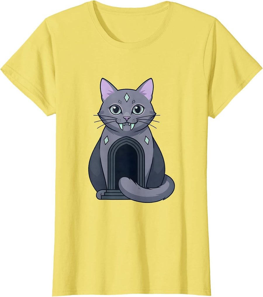 Cute Creepy Cat Pastel Goth Kawaii Gothic Women T-Shirt - Lemon Yellow