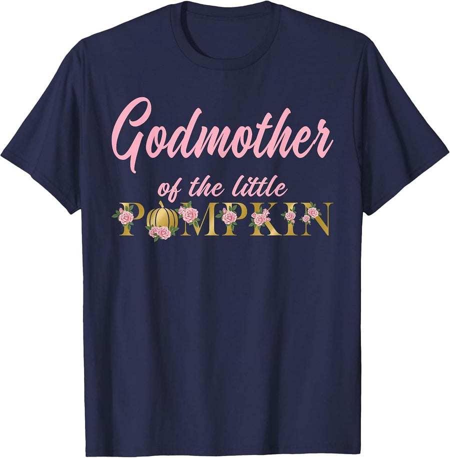 Godmother of Little Pumpkin First Birthday Autumn Pumpkin T-Shirt - Navy Blue