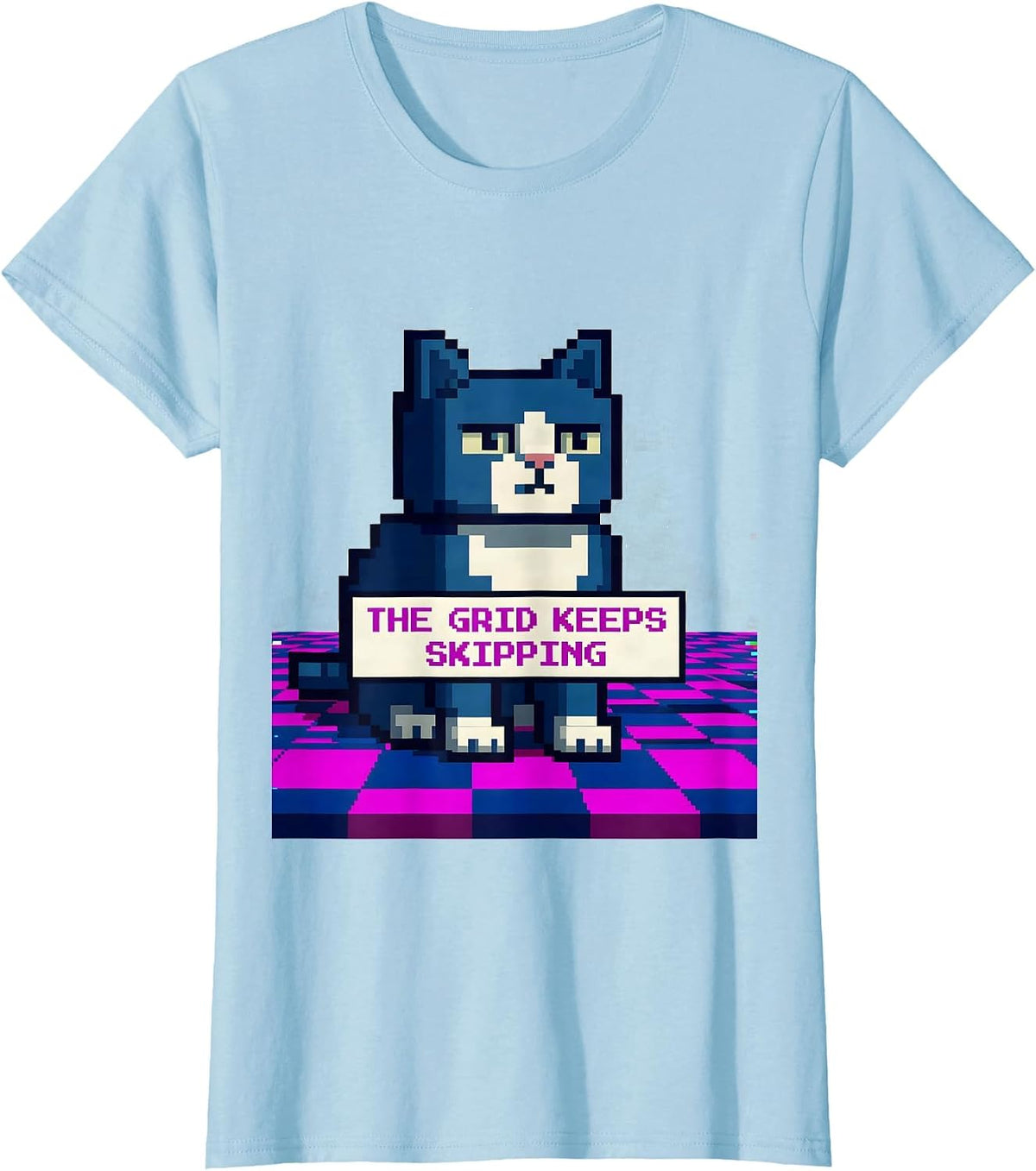 Women's The Grid Keeps Skipping Pixel Art Weirdcore Kidcore T-Shirt - Baby Blue