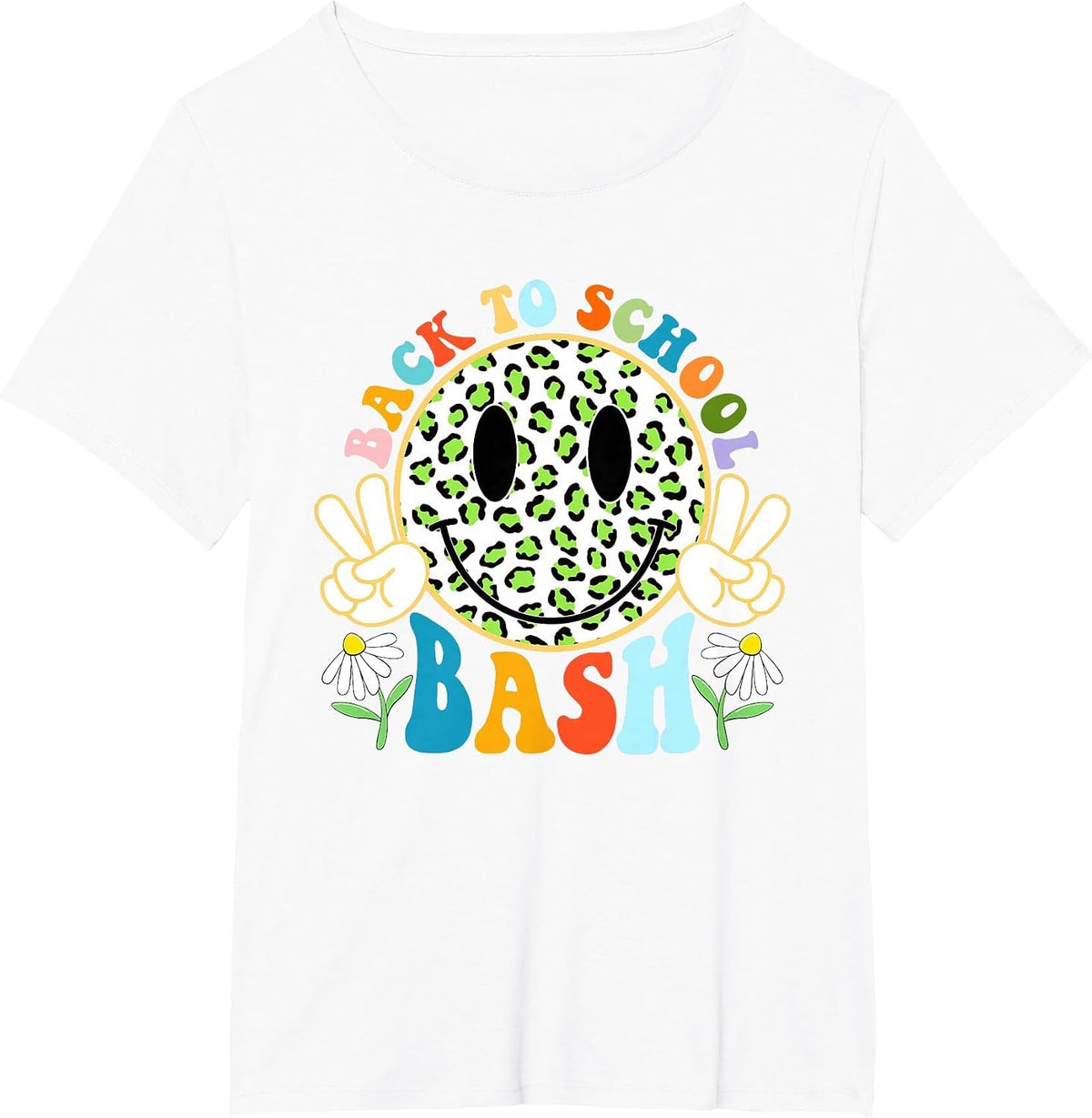 Funny Leopard Smile Face Bash Teacher Student Back to School T-Shirt - White