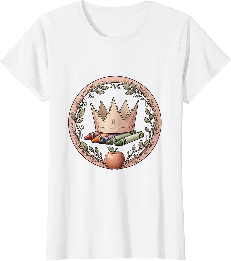 Women's Kindergarten Teacher Construction Paper Crown T-Shirt - White
