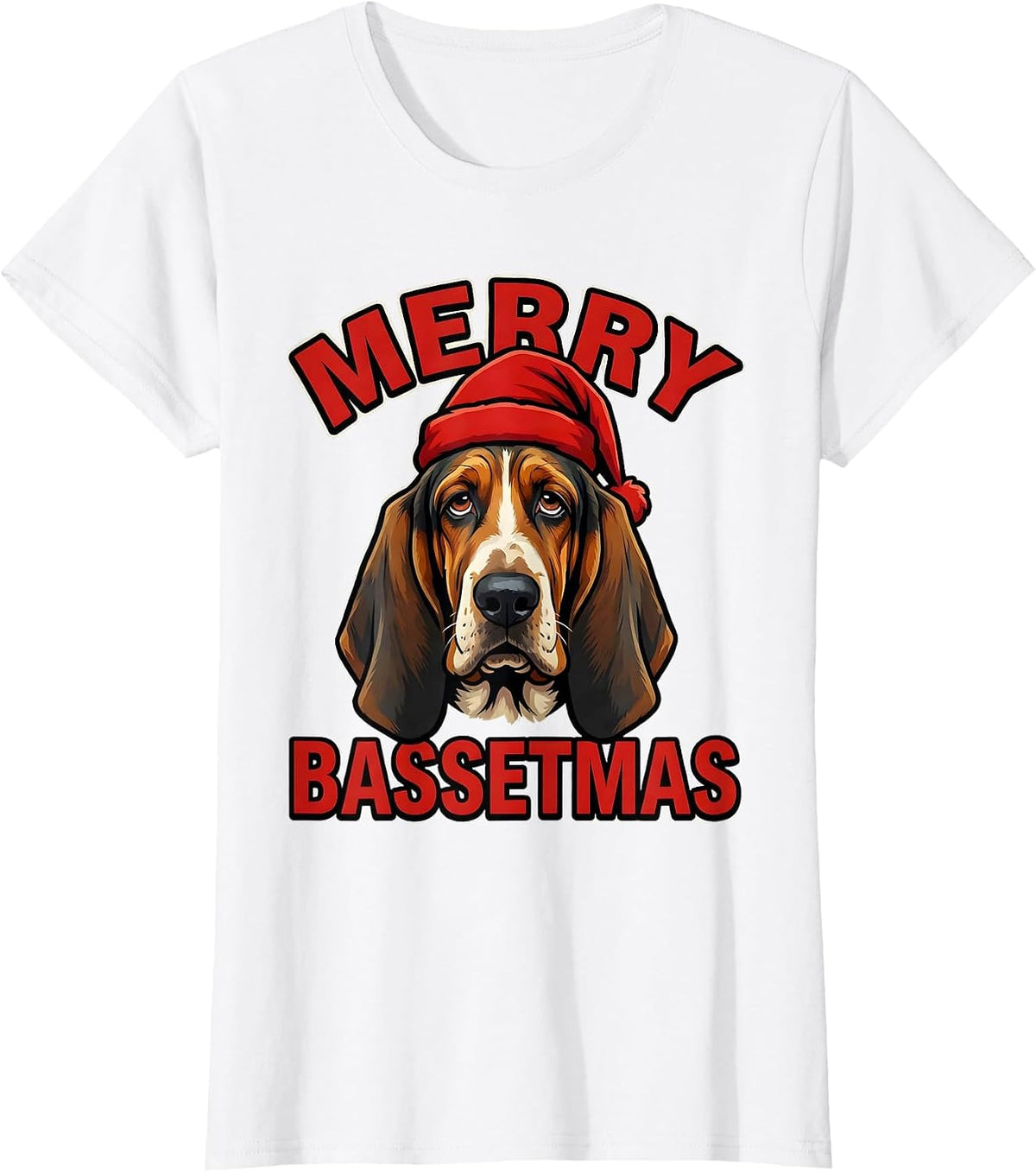 Women's Merry Bassetmas Cartoon Basset Hound Christmas Dog Lover T-Shirt - White