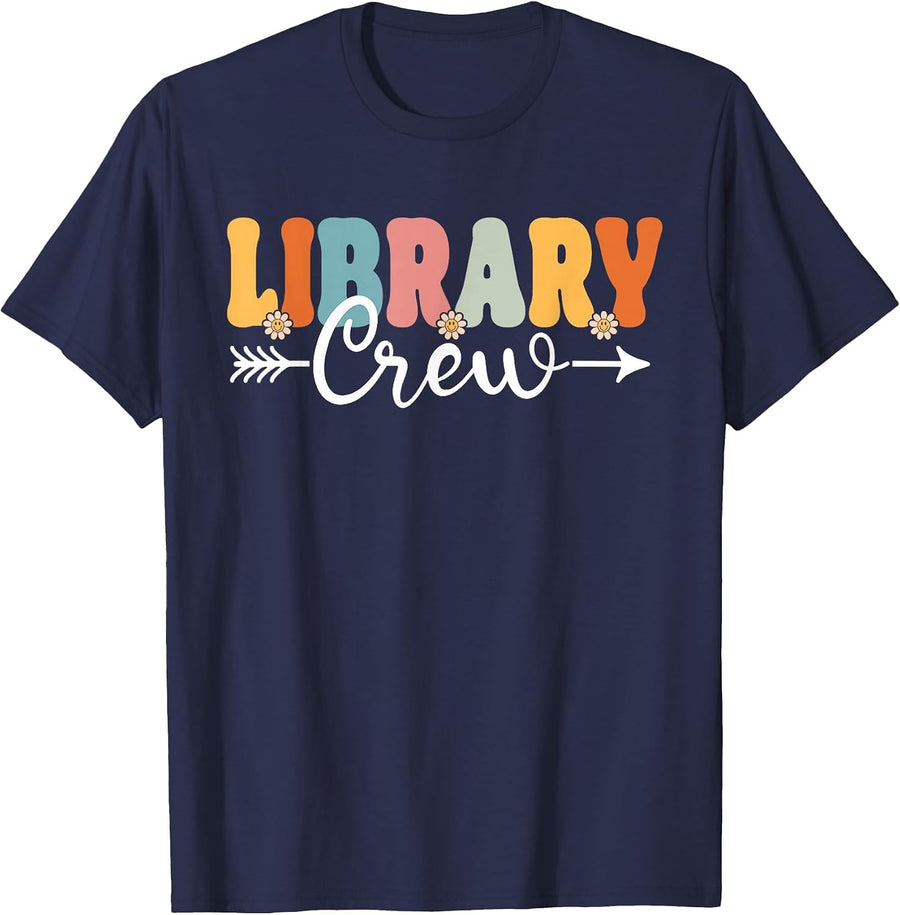 Library Crew Back to School Teachers Students T-Shirt - Navy Blue