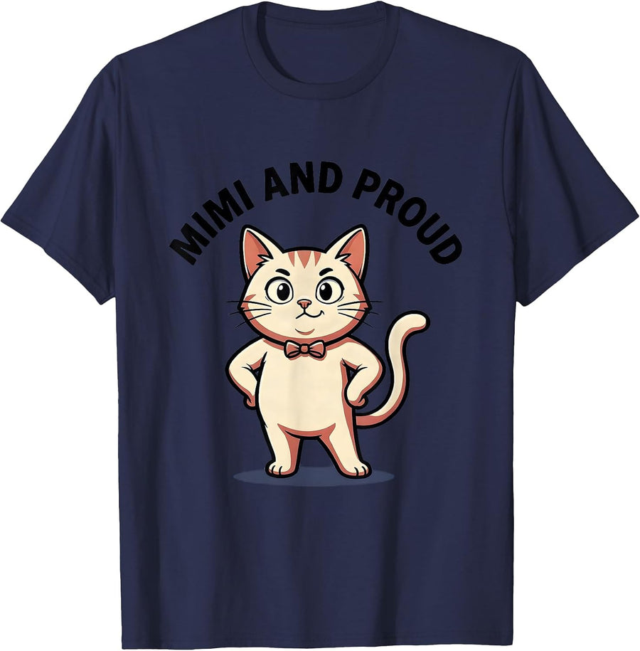 Mimi And Proud Grandma Design T-Shirt - Navy Blue
