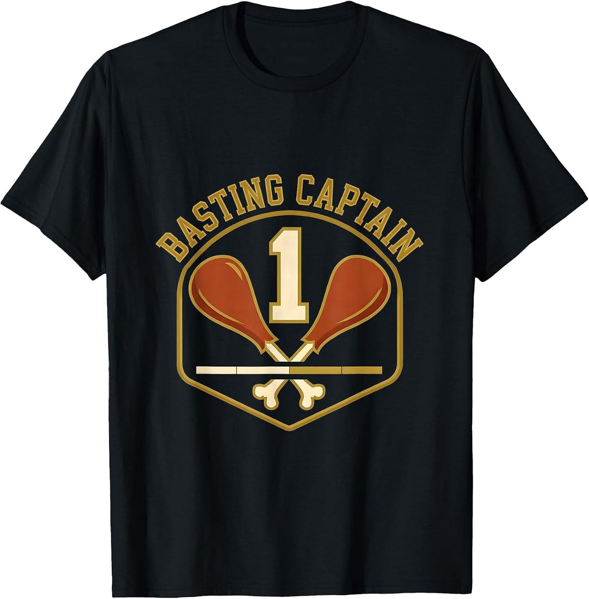 Men's Basting Captain Sports Funny Thanksgiving Turkey Family T-Shirt - Black