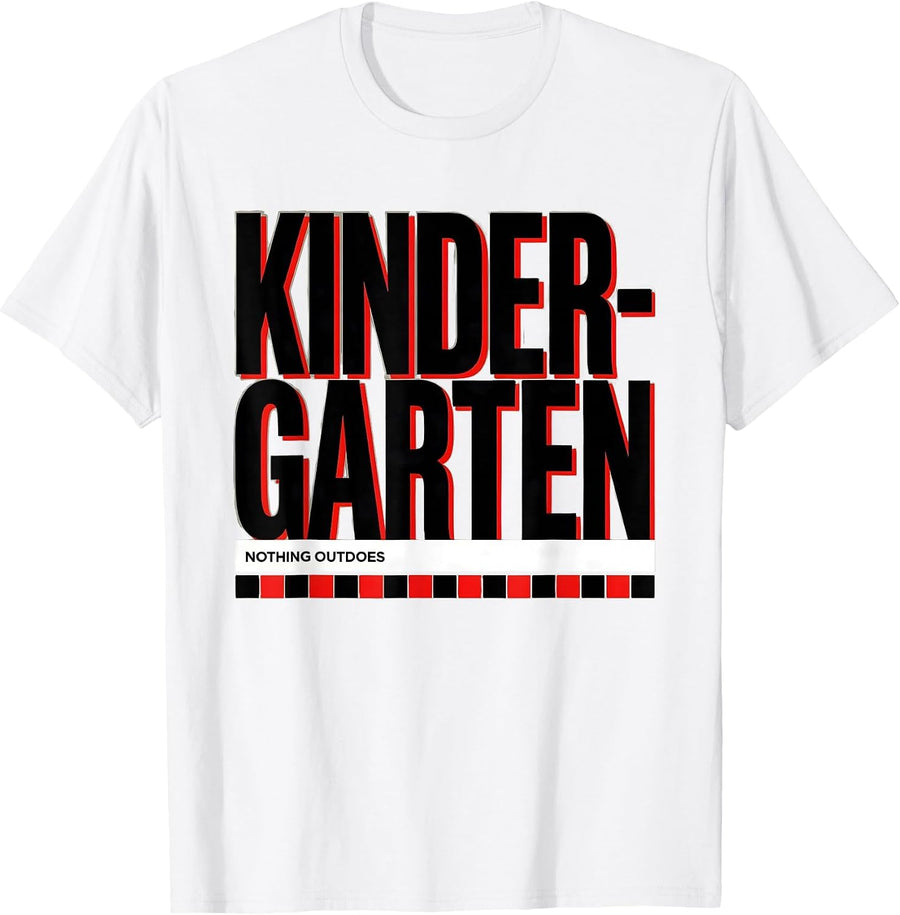 Men's Nothing Outdoes Kindergarten Funny Teacher Crew Back T-Shirt - White
