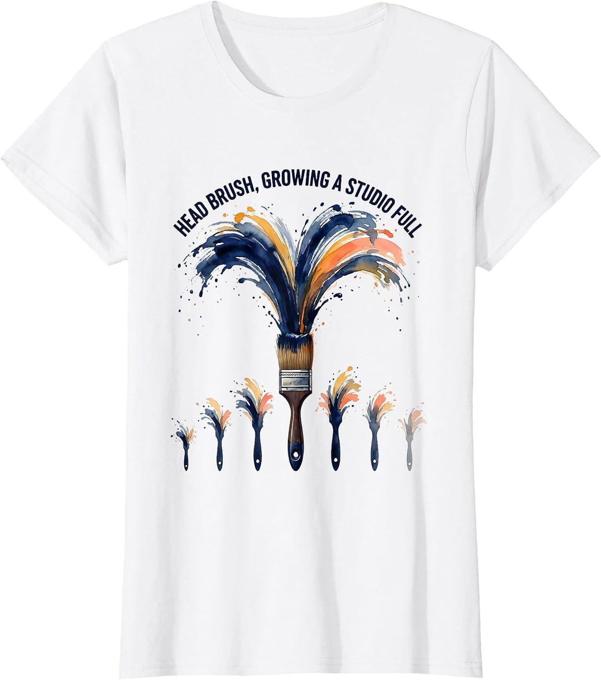 Women's Head Brush Growing A Studio Full Funny Art Teacher Painter T-Shirt - White