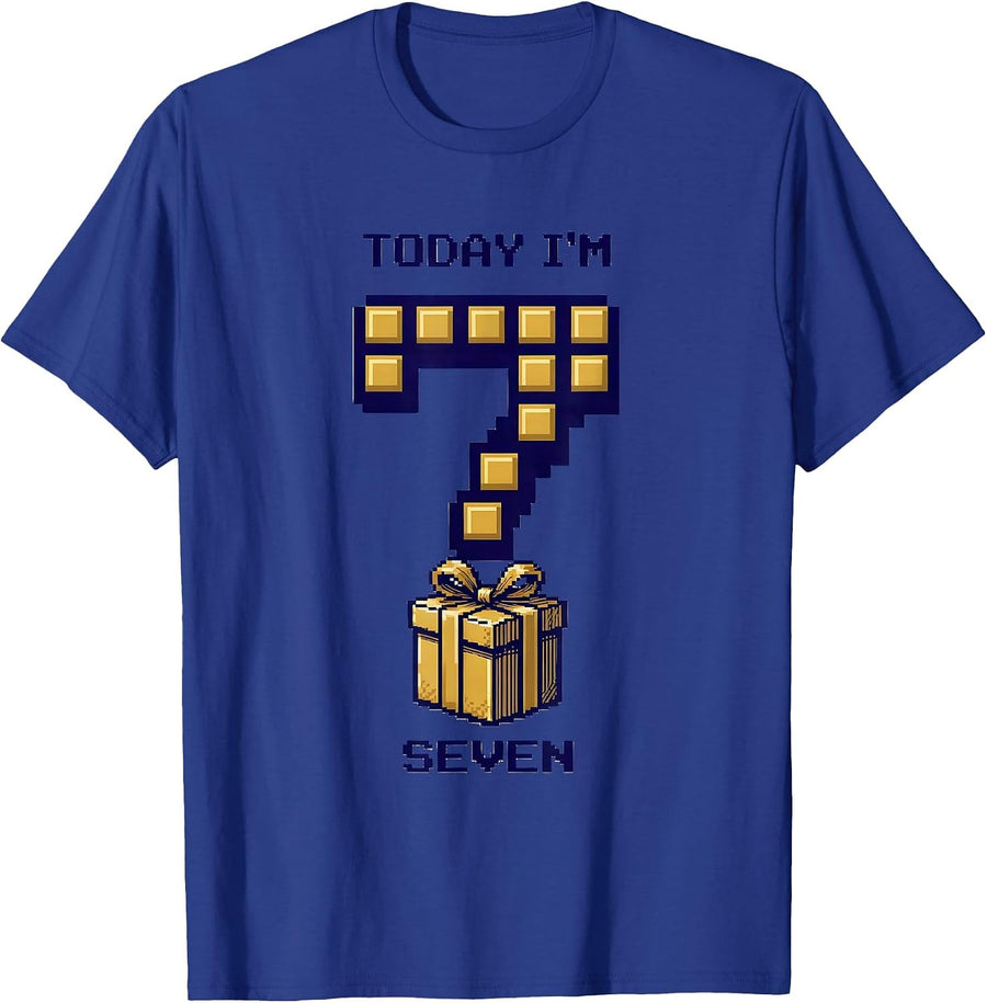 Today I'm Seven Pixel Art Cute Birthday Kid Family Matching T-Shirt - Royal Blue