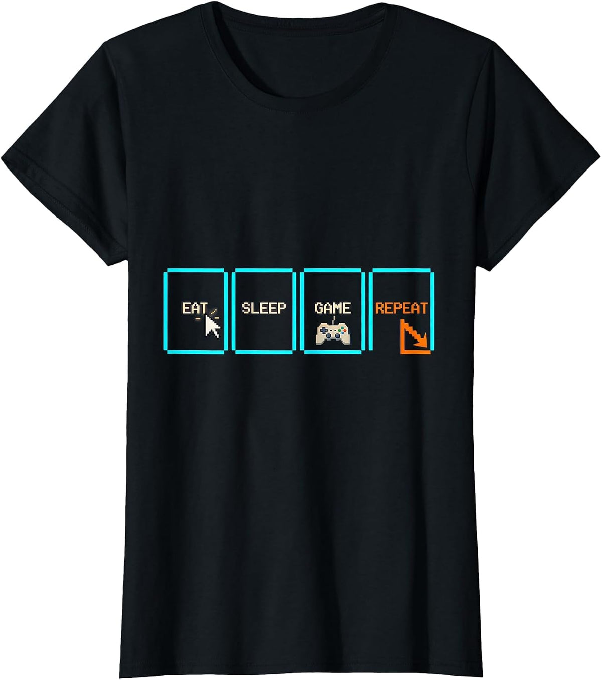 Eat Sleep Game Repeat Funny Gamer Meme Pixel Art T-Shirt - Black