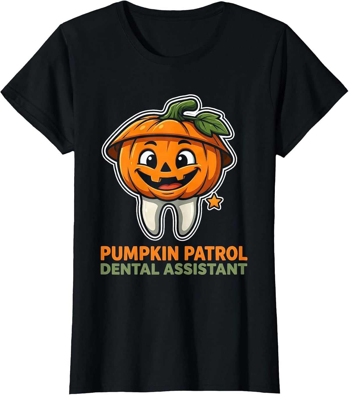 Women's Pumpkin Patrol Dental Assistant Cartoon Halloween Dental T-Shirt - Black