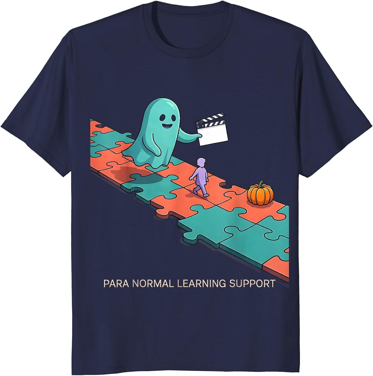 Men's Para Normal Learning Support Funny Ghost Paraprofessional T-Shirt - Navy Blue