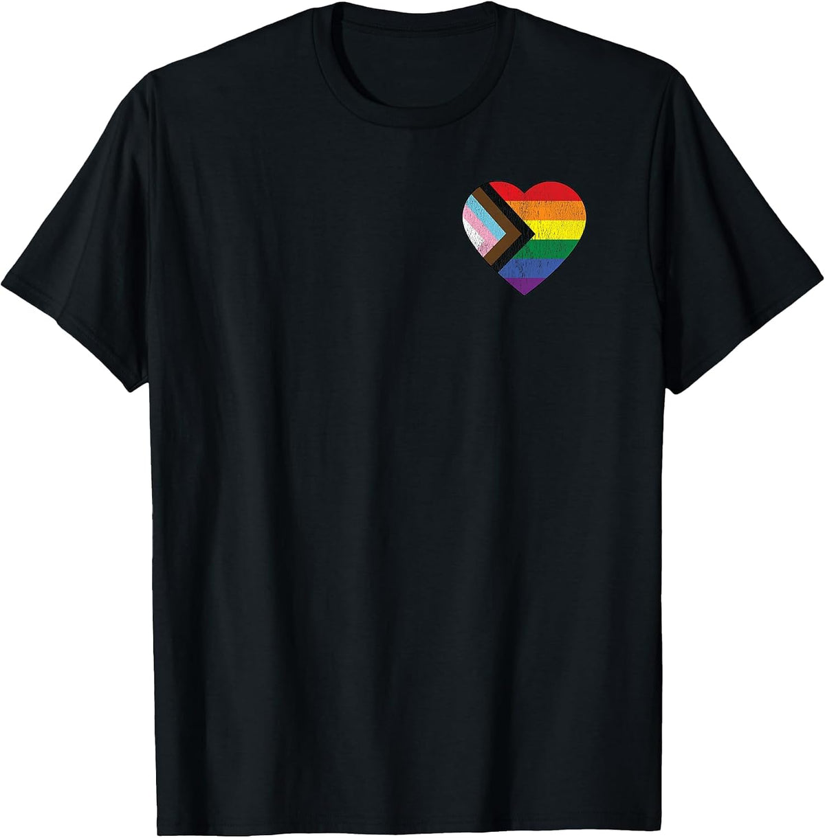 Progress Pride Flag Vintage Rainbow Heart Love LGBT Pocket T-Shirt - Black