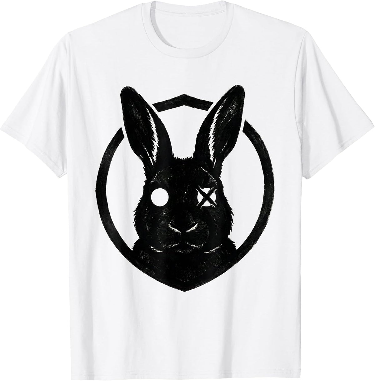 Men's Circular Shield Stencil Bunny Alt Goth Horror Aesthetic T-Shirt - White