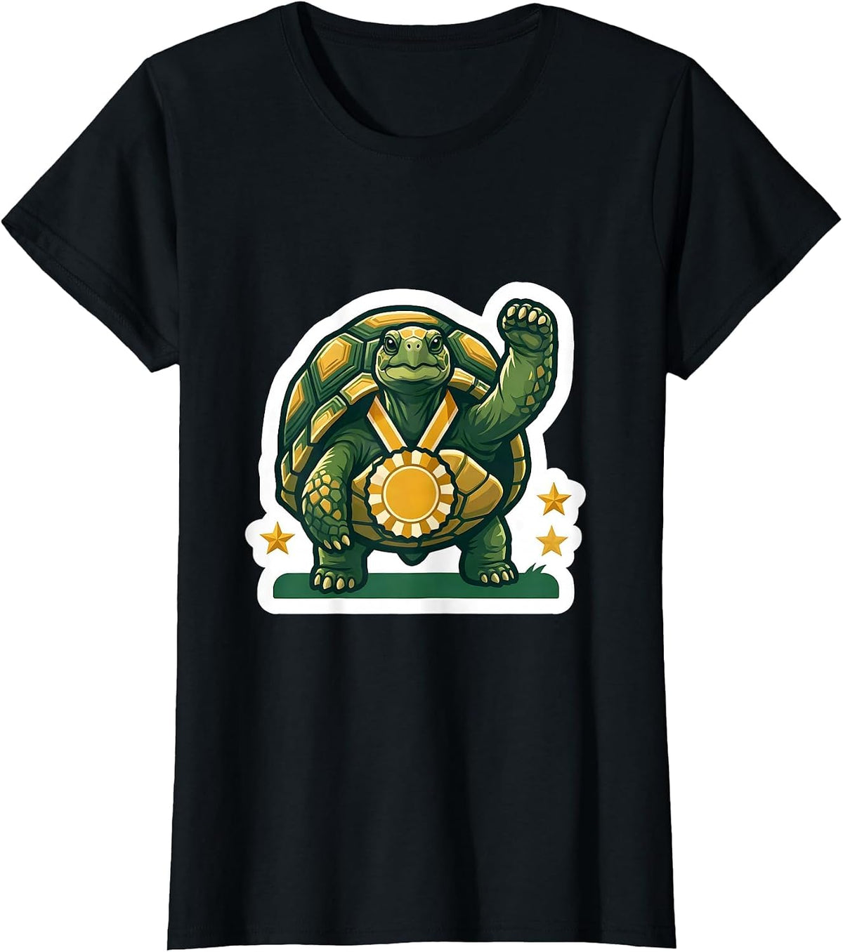 Women's Compact Die-Cut Tortoise Sticker Funny Animal Lover Humor T-Shirt - Black