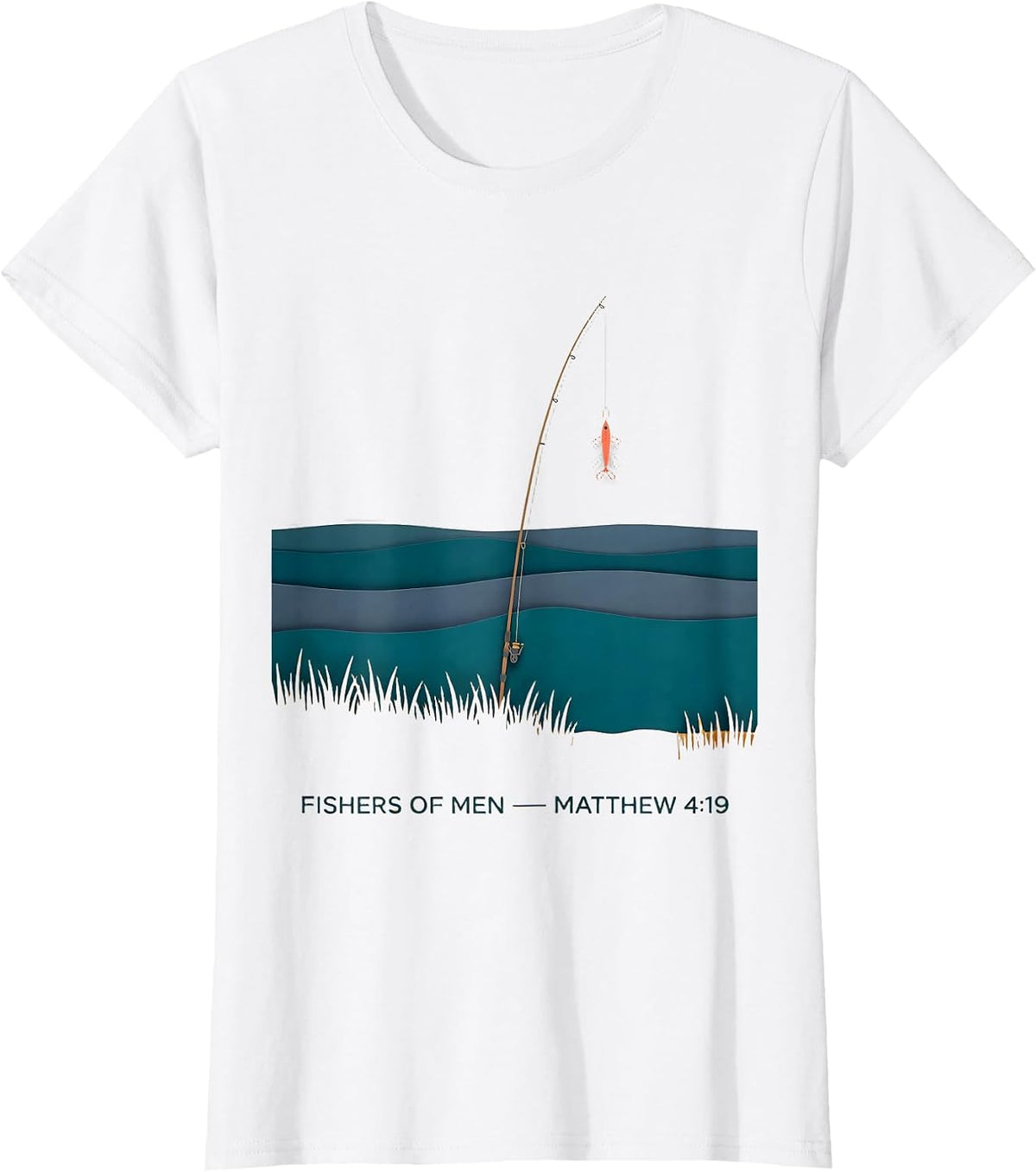 Women's Fishers Of Men Matthew 4:19 Paper Cutout Christian Fishing T-Shirt - White